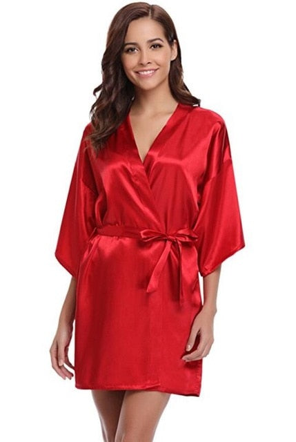 RB032 2018 New Silk Kimono Robe Bathrobe Women Silk Bridesmaid Robes Sexy  Navy Blue Robes Satin Robe Ladies Dressing Gowns