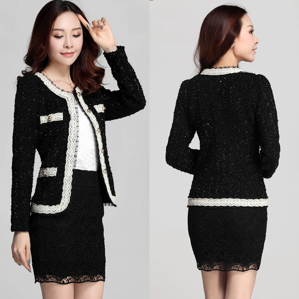 Women Blazer Jacket Black White