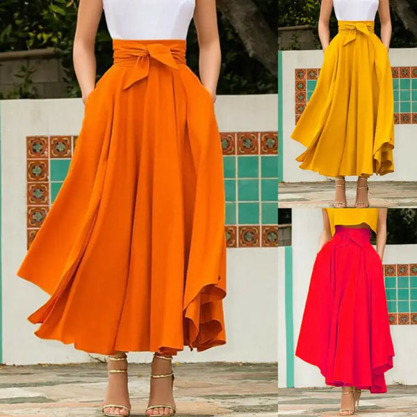 Autumn Winter elegant high waist women long skirt solid Pleated faldas mujer female solid loose jupe femme saia longa