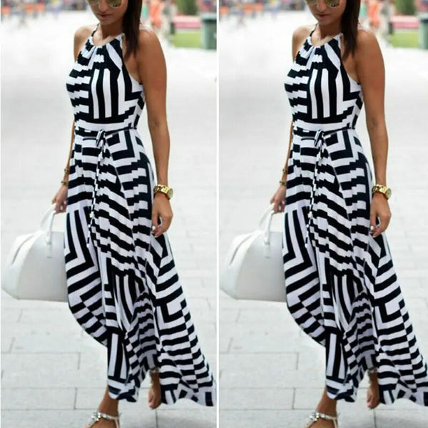 Women's Sexy Zebra Pattern Printing Dress Summer Boho Casual Sleeveless Long Maxi Evening Party Beach Dress Sundress