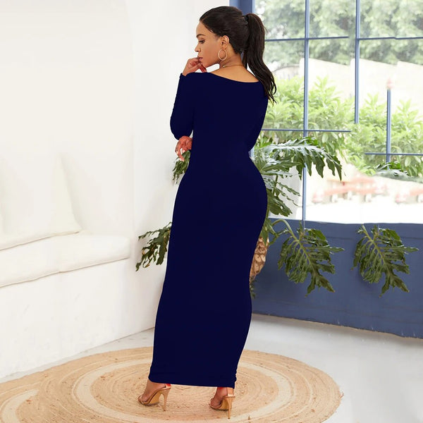 Hot Apparel Dresses Summer Spring Autumn Sexy Women Solid Color Long Sleeve Round Neck Bodycon Maxi Dress