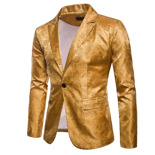Fashion Men Shiny Gold Glitter Suit Jacket