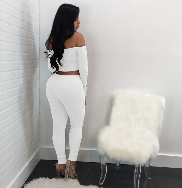 Women long sleeve crop top full pants 2 piece set for female women off shoulder two pieces sets women two piece set S M L XL XXL