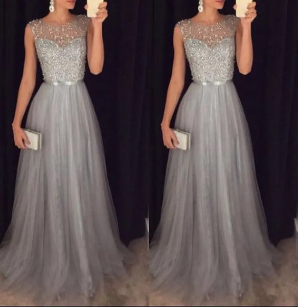 Summer Long Maxi Formal Lace Party Women Elegant O-neck Sequined Bridesmaid Prom Wedding Long Dress