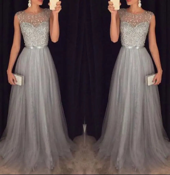 Summer Long Maxi Formal Lace Party Women Elegant O-neck Sequined Bridesmaid Prom Wedding Long Dress