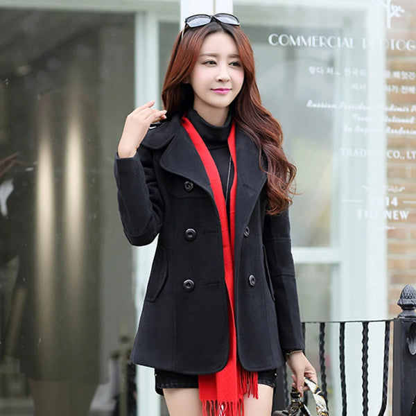 Women Woolen Coats Winter Trench Coat Fashion Cocoon Wool Long Coat Top Double Breasted Coat