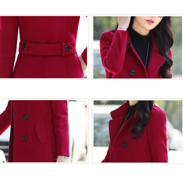 Women Woolen Coats Winter Trench Coat Fashion Cocoon Wool Long Coat Top Double Breasted Coat