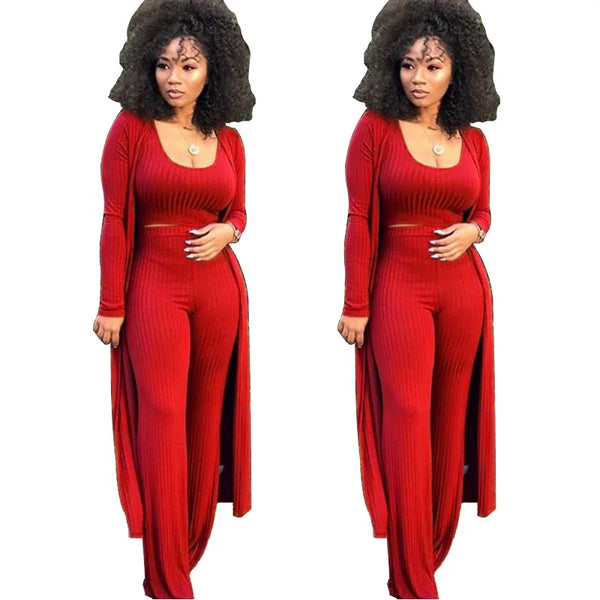 Women knitted long sleeve cardigan coat loose wide leg pants crop top 3 piece set for female women autumn winter women's suits