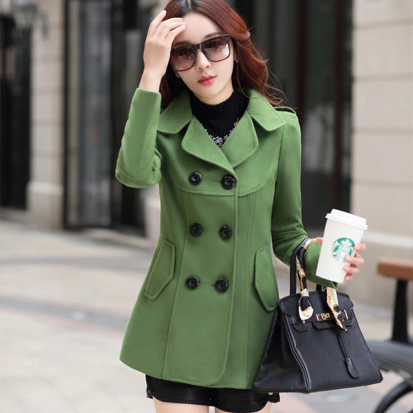 Women Woolen Coats Winter Trench Coat Fashion Cocoon Wool Long Coat Top Double Breasted Coat