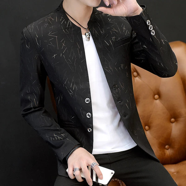 men's fashion print youth collar hot stamping casual  blazers