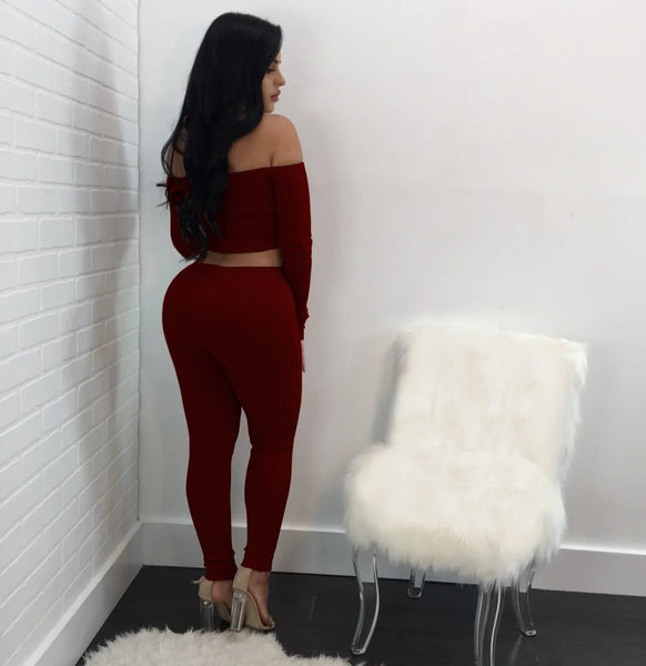 Women long sleeve crop top full pants 2 piece set for female women off shoulder two pieces sets women two piece set S M L XL XXL