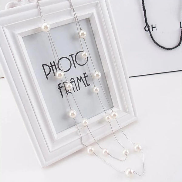 New Long Double Layer Simulated Pearl Necklace Women Sweater Chain  Female Statement Jewelery