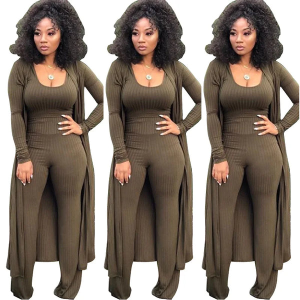 Women knitted long sleeve cardigan coat loose wide leg pants crop top 3 piece set for female women autumn winter women's suits