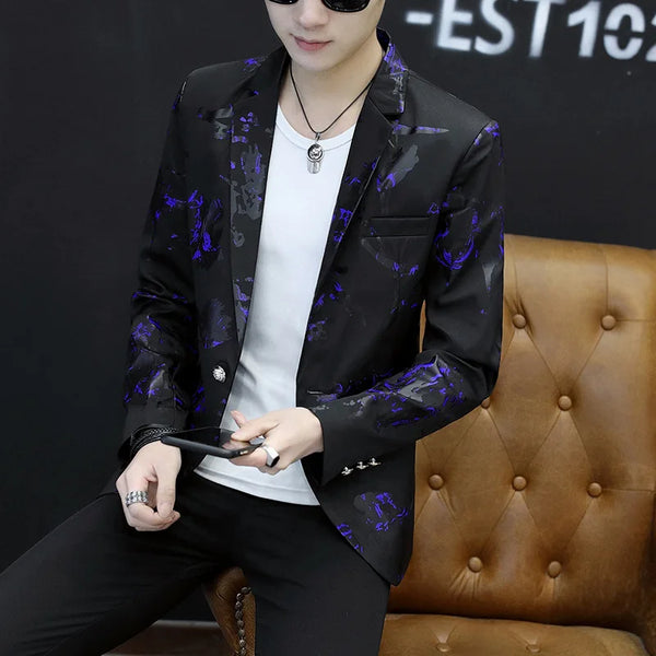 graffiti printed wet blazer