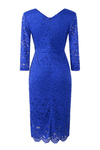 Elegant Lace Flower Bodycon Women V Neck 3/4 Sleeve Slim Work Office Wear Business Party Dress