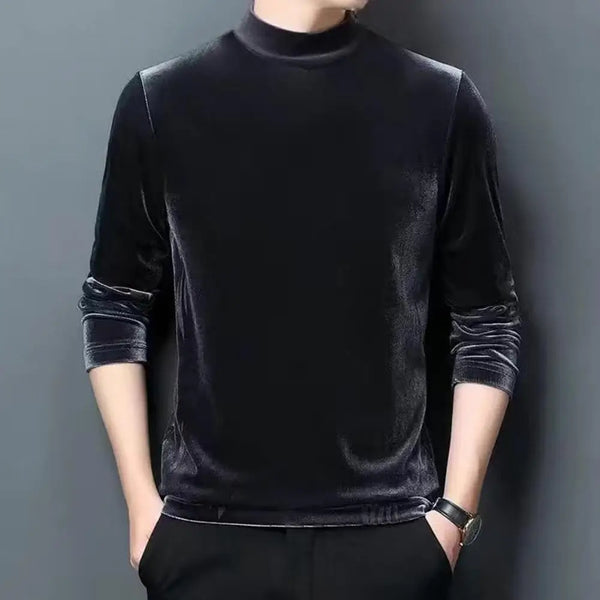 Men's Velvet Top Velvet Slim Fit T-shirt Men's Warm Long-sleeved Pullover Stretch Half Turtleneck