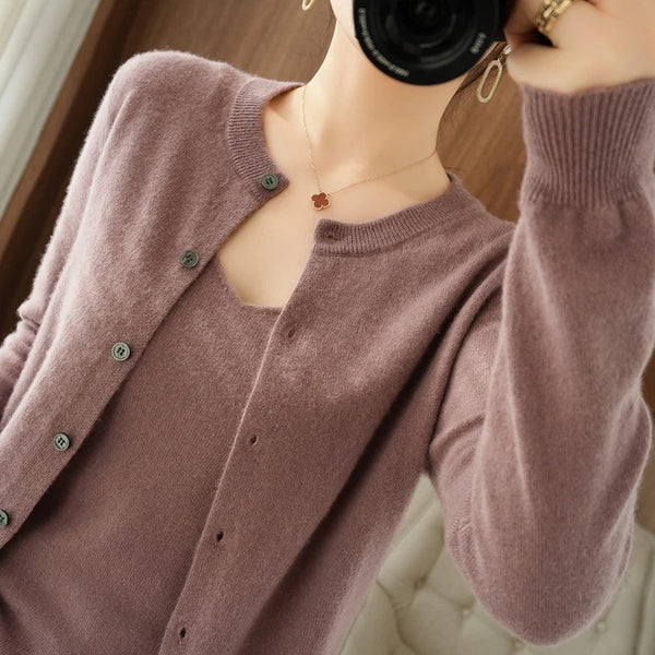 Women's Sweater Hot Selling Round Neck Long Sleeve Basic Coat Women's Cardigan Jacket 100% Wool Knitted Top Pullover