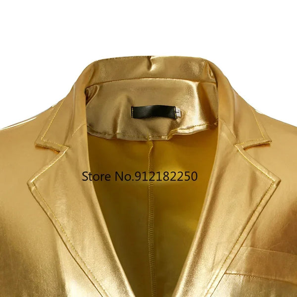 Men's Shiny Gold 2 Pieces Suits (Blazer+Pants) Fashion Party DJ Club Dress Tuxedo Suit