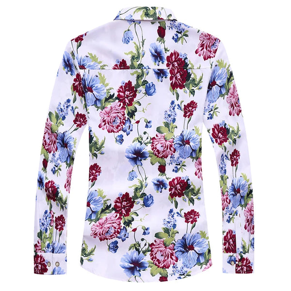 Long Sleeved Floral Shirt Single Breasted Lapel Top Fashion Men's Dance Party Casual Shirts Large Size 7XL