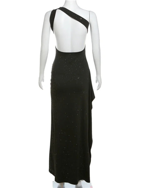 Elegant Bodycon Maxi Dress Sexy Backless High Split Sequined Dress Sleeveless Party Evening Dress