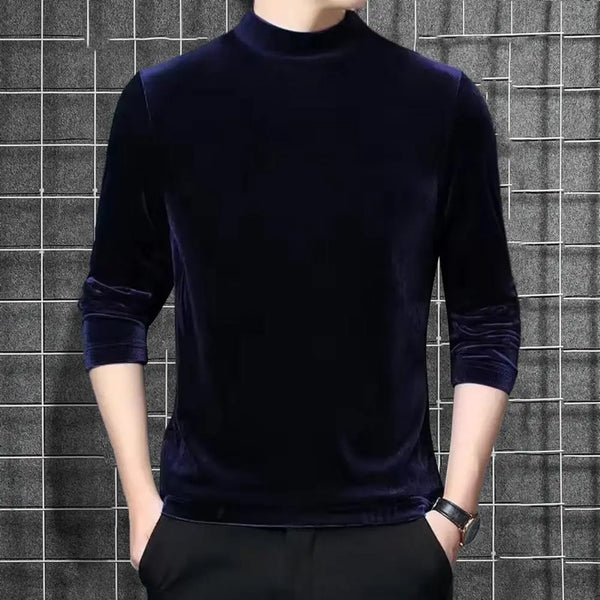 Men's Velvet Top Velvet Slim Fit T-shirt Men's Warm Long-sleeved Pullover Stretch Half Turtleneck