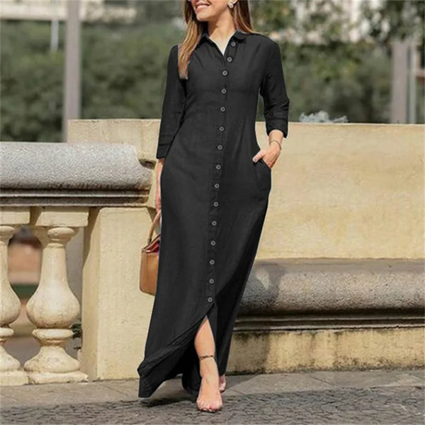 Elegant Women's Denim Dress Long Sleeve Buttons Shirt Long Dress Female Fashion New Elegant Casual Ladies Clothes