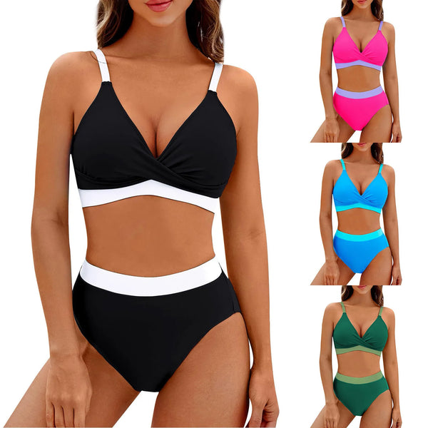 Women's Split Sexy Bikini Set Fashion One Piece Bra With Padded No Steel High Waist Brief