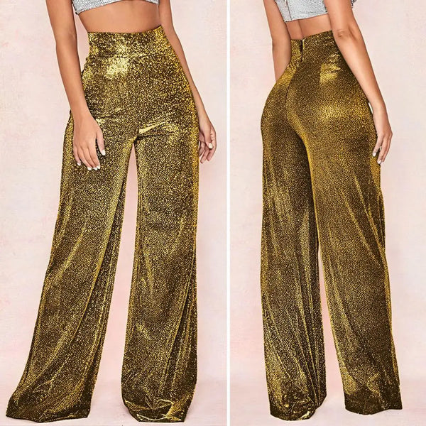 Women Pants Shiny Solid Color High Waist Ladies Pants Temperament Loose Straight Wide Leg Trousers For Daily Wear