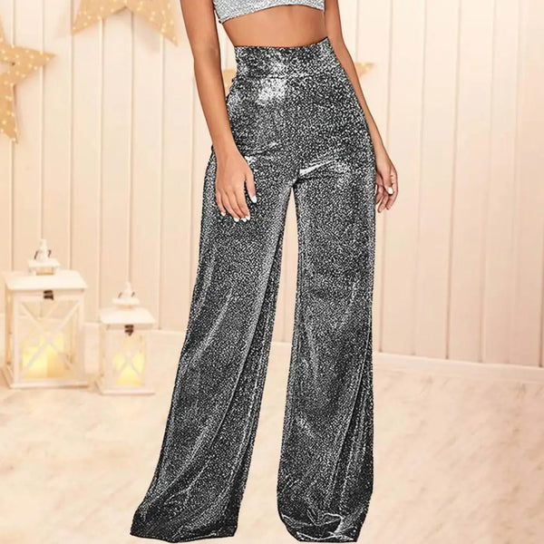 Women Pants Shiny Solid Color High Waist Ladies Pants Temperament Loose Straight Wide Leg Trousers For Daily Wear