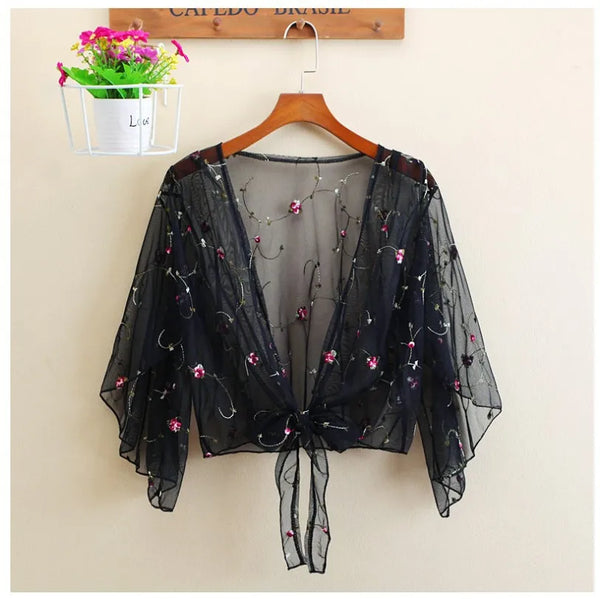 Women Long Sleeve Beach Cover Up Bathing Suit Swimsuit Floral Top Thin Coat Casual Party Outwear Blouse Cover Up