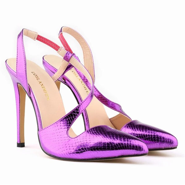 Sexy Cut-Outs Crocodile Pattern Women Pumps New Pointy Toe High Heels Slip-On Shoes Red Blue Black Shallow Woman Party Shoe