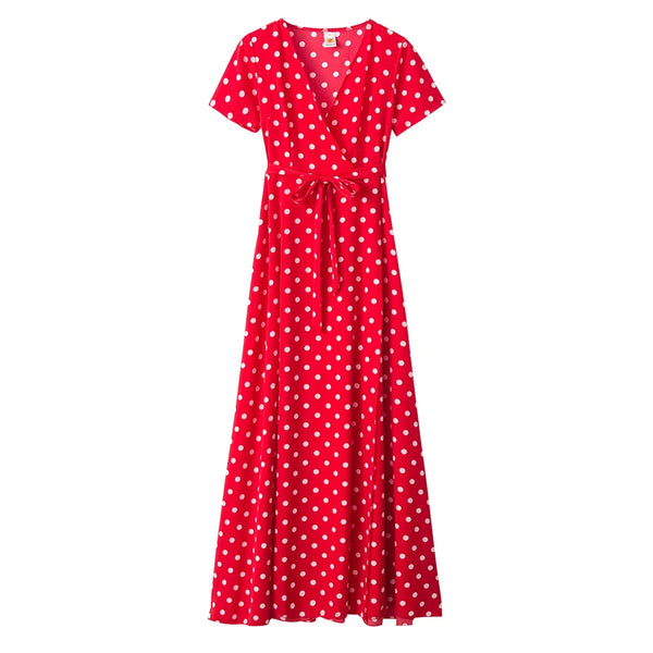 Long Split Polka dot Beach Maxi Dress Women Evening Party Dress Floor-length Beach Sundress