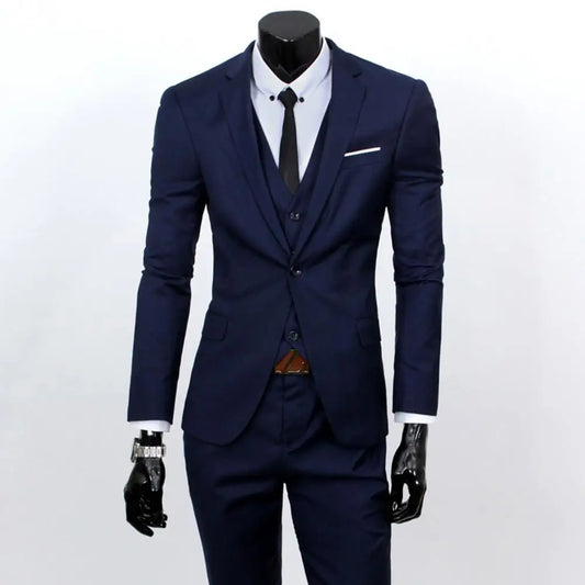 3 Pcs/Set Business Blazer +Vest +Pants Suit Solid Color Formal Suit