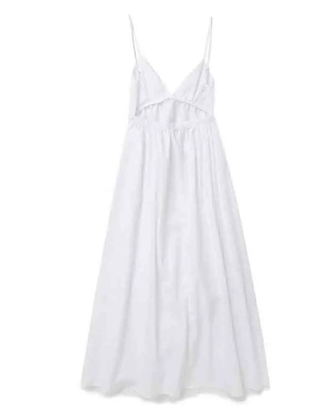 Sexy Backless Midi Sleeveless V Neck Causal Loose Beach Holiday White Long Dress