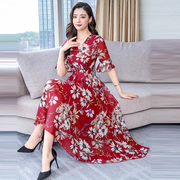 Retro Elegant 2 Piece Dress Set Top  A-Line Floral Skirts Suit