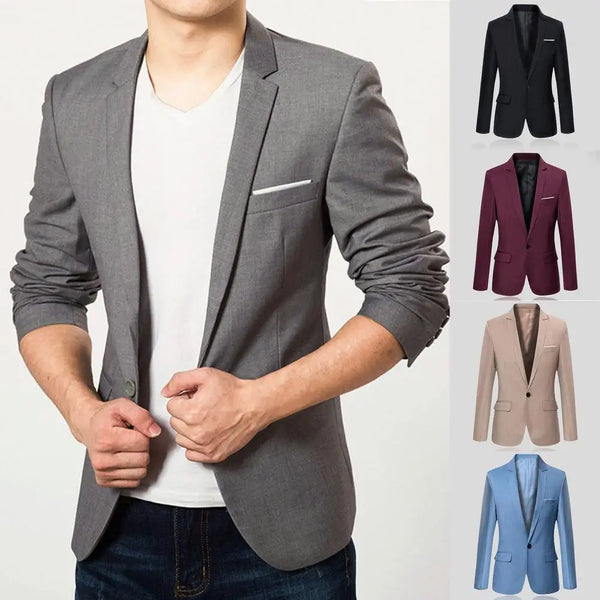 Men's Clothing Pure Color Coat Jacket Casual Formal Blazer