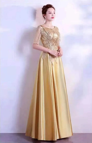 Sequins Long Satin Slip Dress Spaghetti Strap Party Dress Elegant Gold Silk Sexy Maxi Long Club Wear