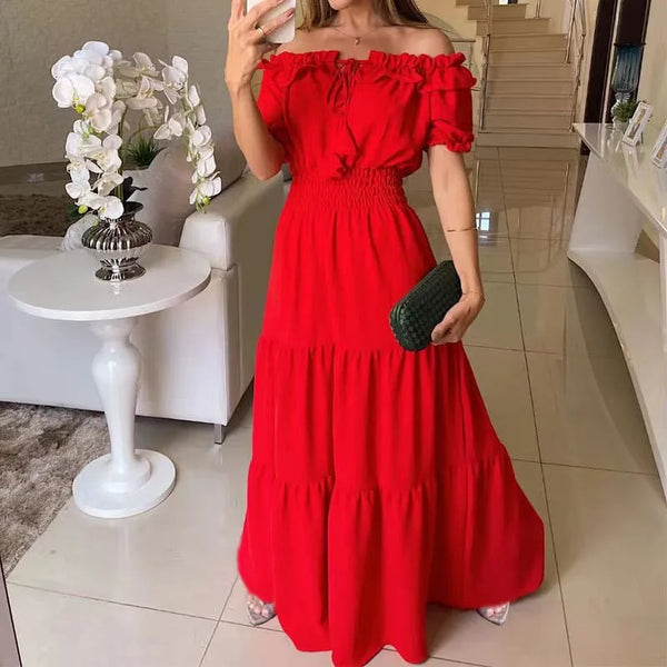 Bohemia Green Maxi Fashion Short Sleeve Beach Holiday Long  Casual Loose Elegant Party Dress