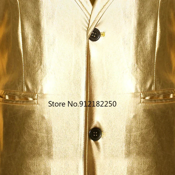 Men's Shiny Gold 2 Pieces Suits (Blazer+Pants) Fashion Party DJ Club Dress Tuxedo Suit