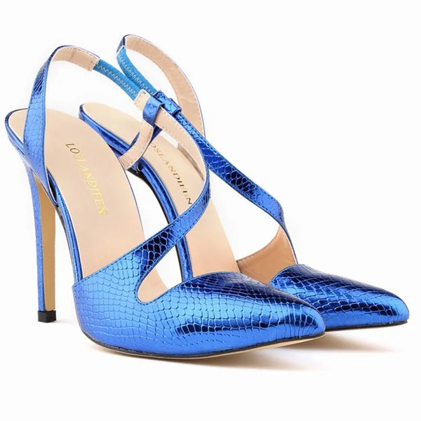 Sexy Cut-Outs Crocodile Pattern Women Pumps New Pointy Toe High Heels Slip-On Shoes Red Blue Black Shallow Woman Party Shoe