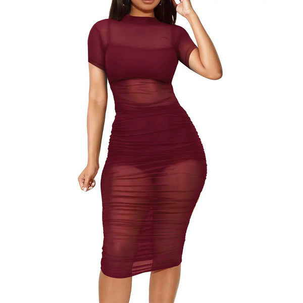 Mesh Sexy See Through Solid Design Lining Club Black Night Out Mini Bodycon Dress