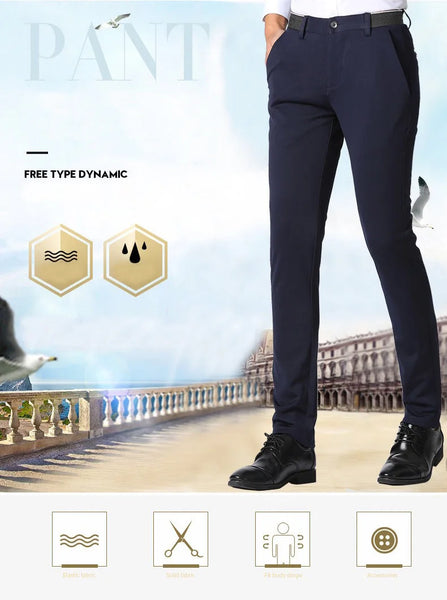 Men's Spring Autumn Fashion Business Casual Long Pant Suit Elastic Straight Formal Trousers