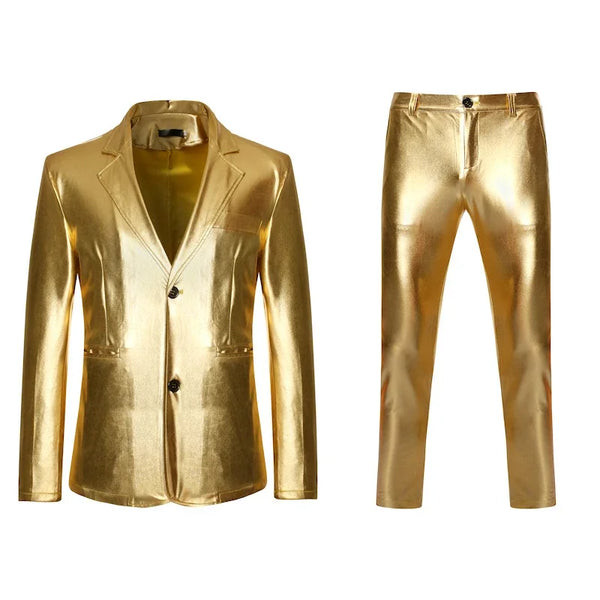 Men's Shiny Gold 2 Pieces Suits (Blazer+Pants) Fashion Party DJ Club Dress Tuxedo Suit