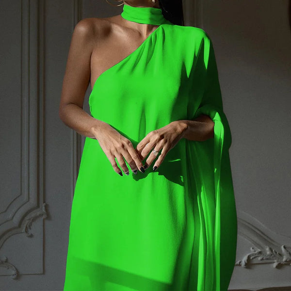 Elegant Halter One-Shoulder Loose Party Solid Color Banquet Maxi Casual Women Fashion