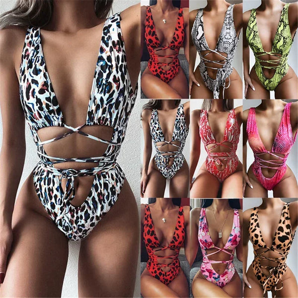 Hollow Sexy Swimwear Women Bandage Padded One Piece Swimsuit