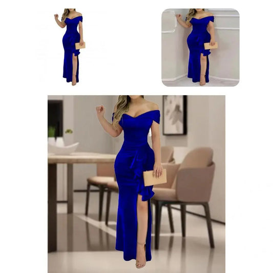 Attractive Sheath Dress  Strapless Sexy Maxi Dress  Pure Color Slit Formal Dress