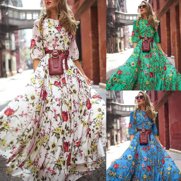 New Arrival Bohemian holiday Casual Floral Long Maxi Dress