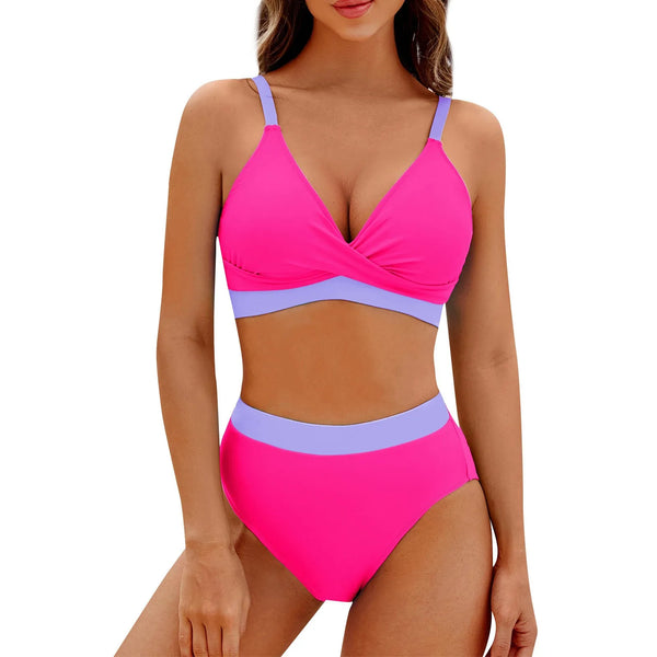 Women's Split Sexy Bikini Set Fashion One Piece Bra With Padded No Steel High Waist Brief