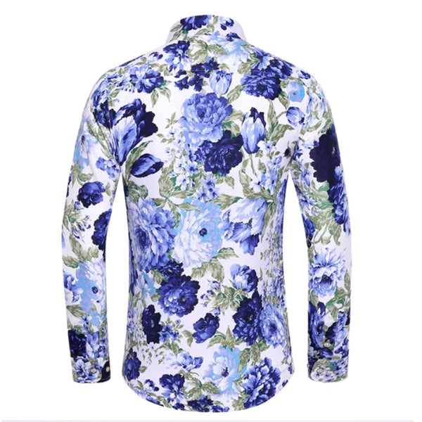 Long Sleeved Floral Shirt Single Breasted Lapel Top Fashion Men's Dance Party Casual Shirts Large Size 7XL