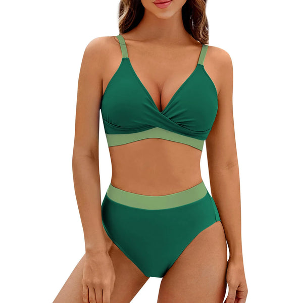 Women's Split Sexy Bikini Set Fashion One Piece Bra With Padded No Steel High Waist Brief